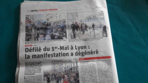 Le quotidien lyonnais Le Progrès a choisi de titrer sur les violences pour évoquer la manifestationn syndicale lyonnaise pourtant marginales ( © DR Le Progrès ).